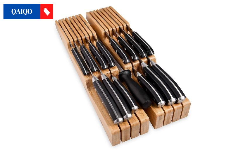 Living In-Drawer Bamboo Knife Block Holds 14 Knives