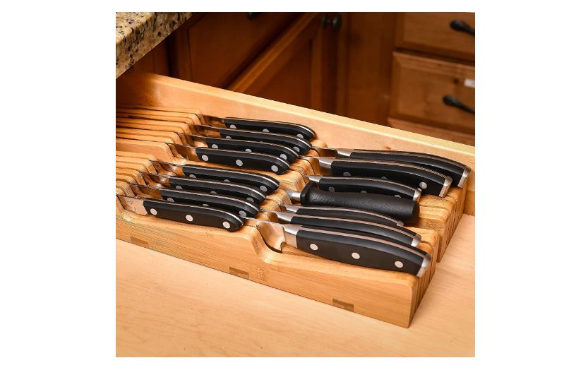 Living In-Drawer Bamboo Knife Block Holds 14 Knives