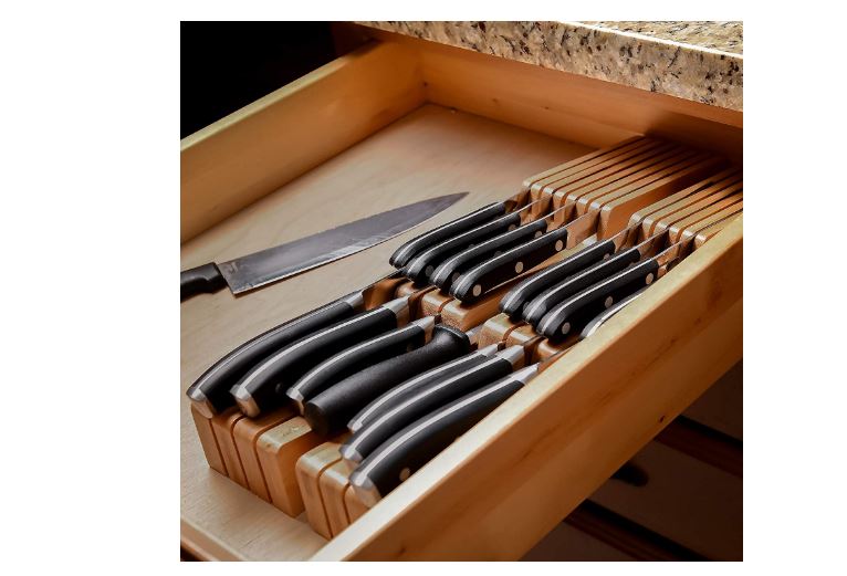 Living In-Drawer Bamboo Knife Block Holds 14 Knives