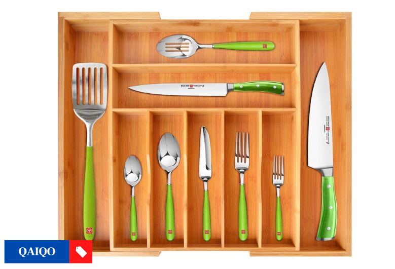 Bamboo Kitchen Drawer Organizer - Expandable Silverware Organizer