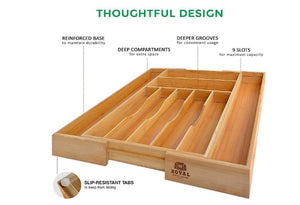 Bamboo Kitchen Drawer Organizer - Expandable Silverware Organizer