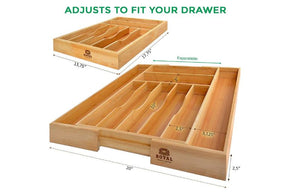 Bamboo Kitchen Drawer Organizer - Expandable Silverware Organizer