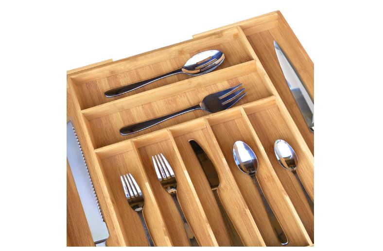 Bamboo Kitchen Drawer Organizer - Expandable Silverware Organizer