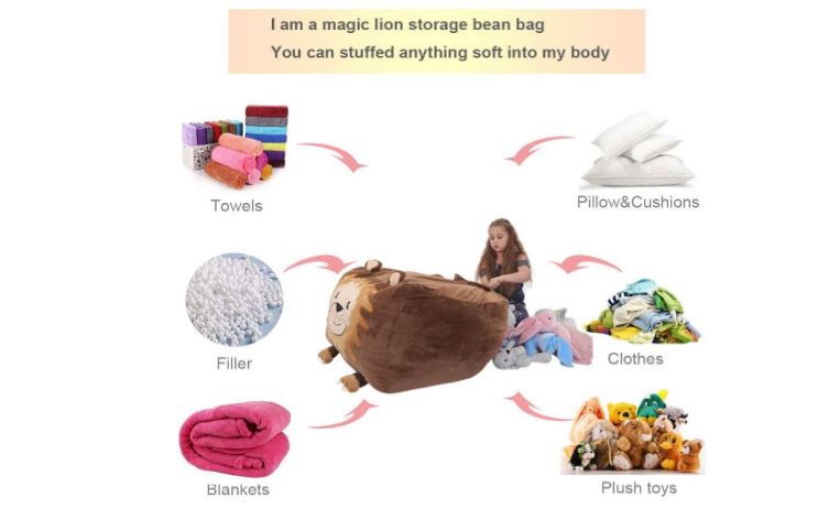 Plush Toy Storage Bag Lion Bean Bag Cover 24x24