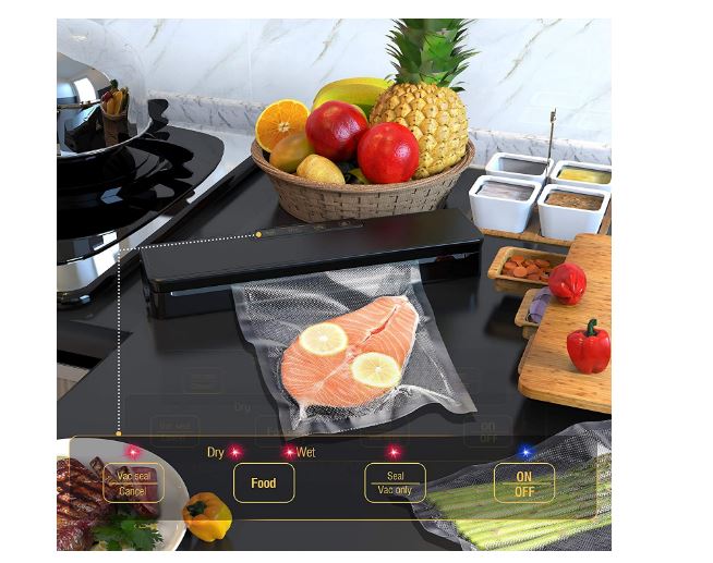 GERYON Vacuum Sealer, Automatic Food Sealer Machine for Food Vacuum  Packaging w/Built-in Cutter|Starter Kit|Led Indicator Lights|Easy to  Clean|Dry 